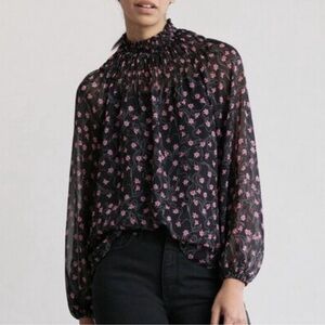 Elizabeth &‎ James Floral Sheer Smocked Long Sleeve Blouse XXL #147966